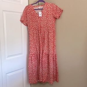 NWT J Crew red midi dress w white and blk flowers